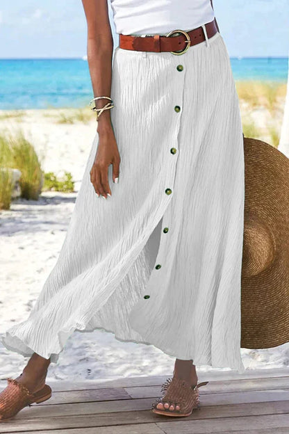Gabrielle | Women's Button Front Full-Length Skirt High Waist Linen Look