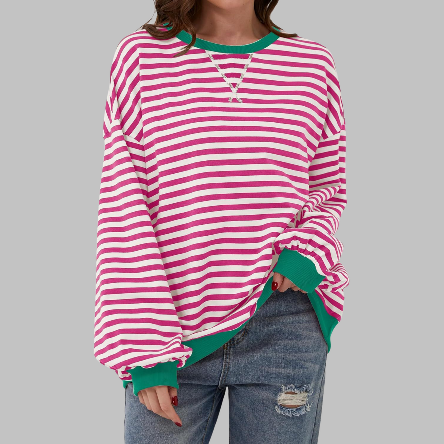 Penelope | Women's Striped Crewneck Long Sleeve Oversized Sweatshirt