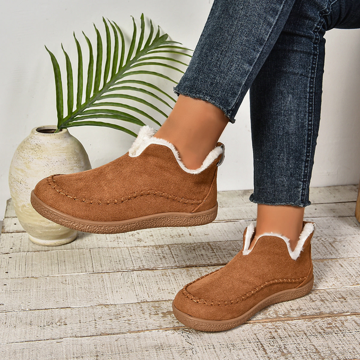 Beverly | Toasty Fur Lined Slip-On Ankle Boots with Anti-slip Thick Sole