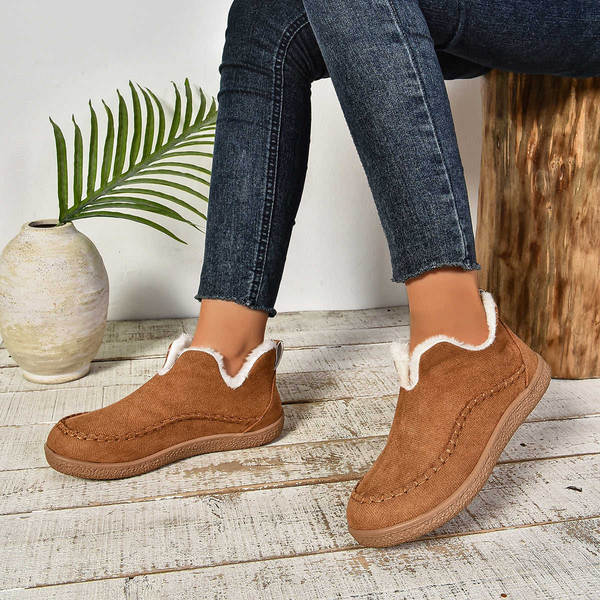 Beverly | Toasty Fur Lined Slip-On Ankle Boots with Anti-slip Thick Sole