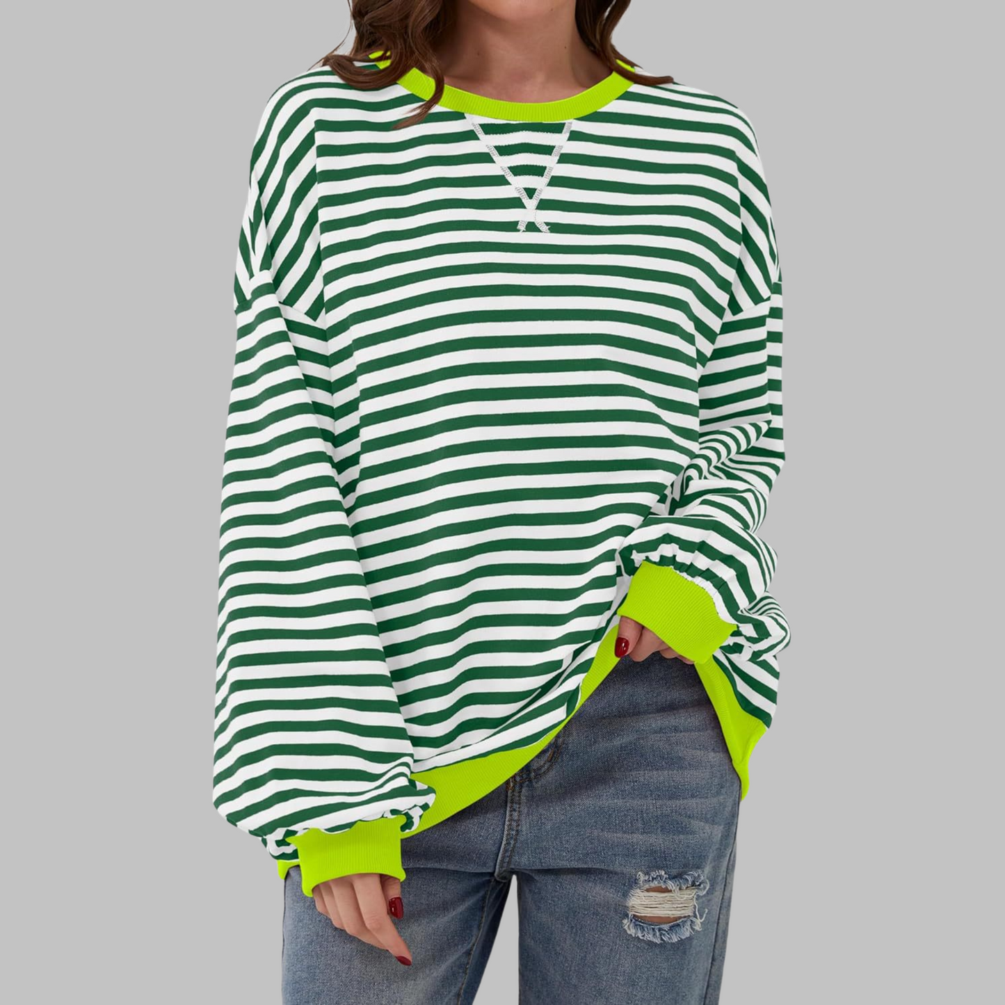 Penelope | Women's Striped Crewneck Long Sleeve Oversized Sweatshirt