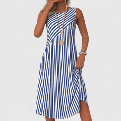 Jade | Women's Striped No-Sleeve Mid-Length Dress Round Neck Summer Dress