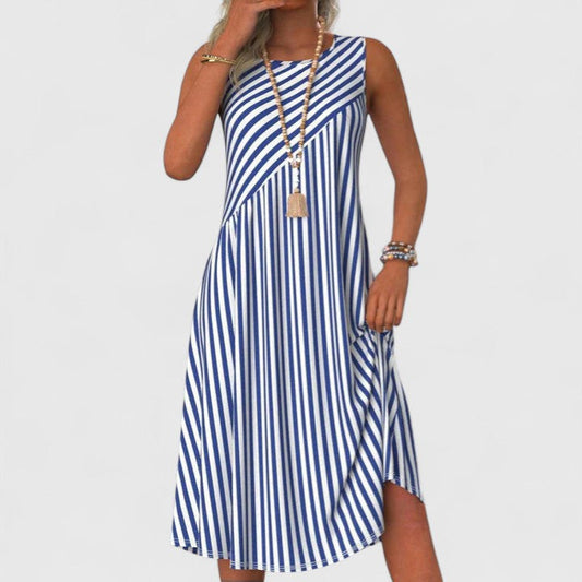 Jade | Women's Striped No-Sleeve Mid-Length Dress Round Neck Summer Dress