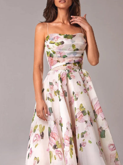 Lily | Women's Floral Spaghetti Strap A-Line Mid-Length Dress