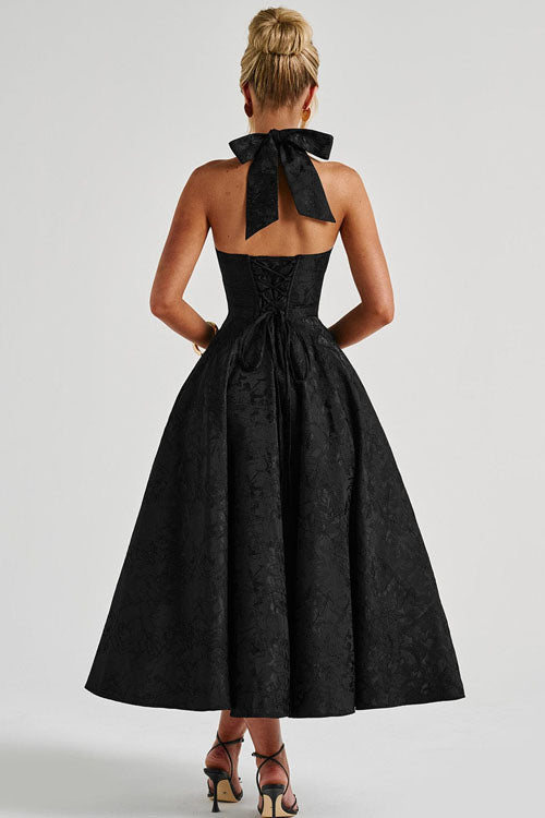Makayla | V-Neck Halterneck No-Sleeve Jacquard Maxi Dress