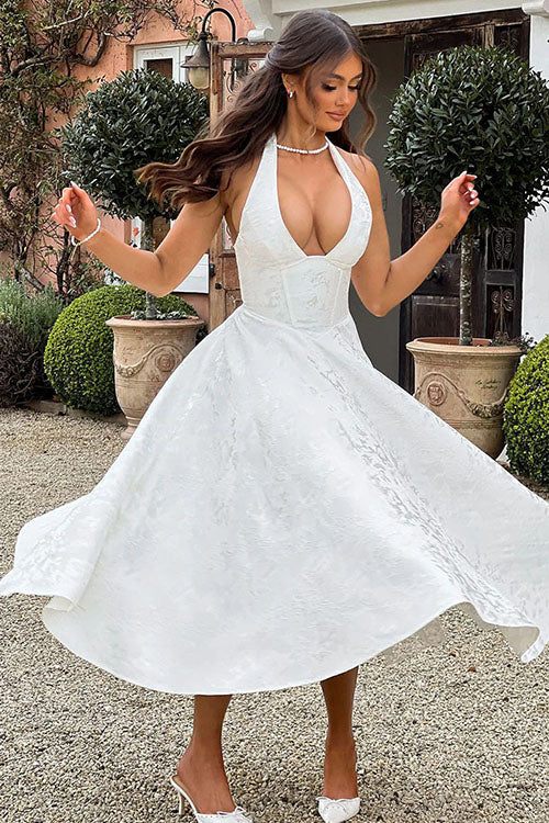 Makayla | V-Neck Halterneck No-Sleeve Jacquard Maxi Dress