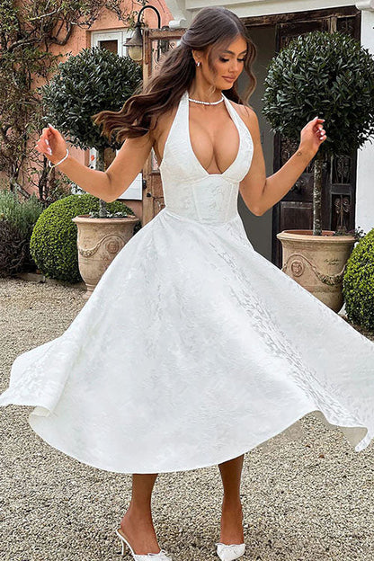 Makayla | V-Neck Halterneck No-Sleeve Jacquard Maxi Dress
