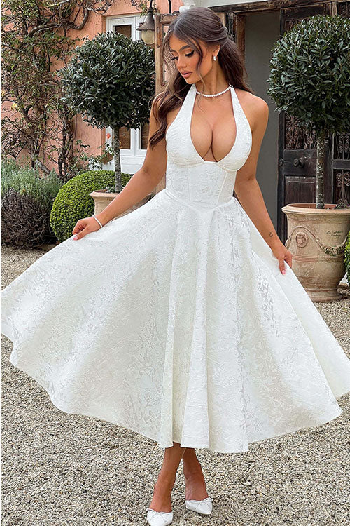 Makayla | V-Neck Halterneck No-Sleeve Jacquard Maxi Dress
