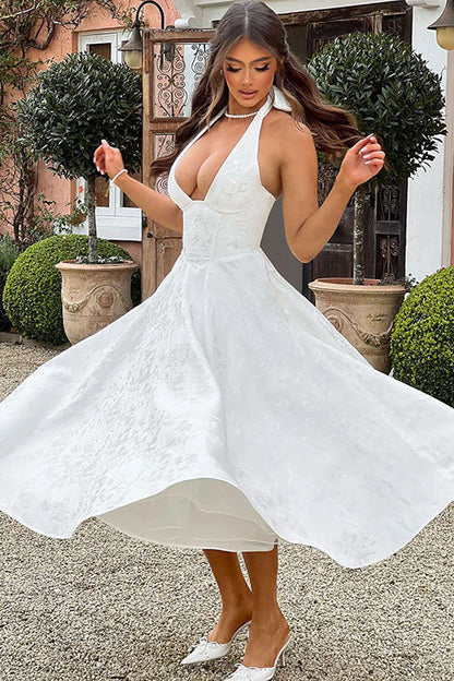 Makayla | V-Neck Halterneck No-Sleeve Jacquard Maxi Dress