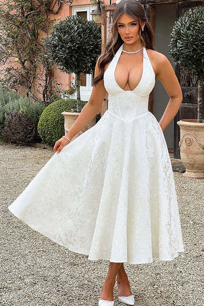 Makayla | V-Neck Halterneck No-Sleeve Jacquard Maxi Dress