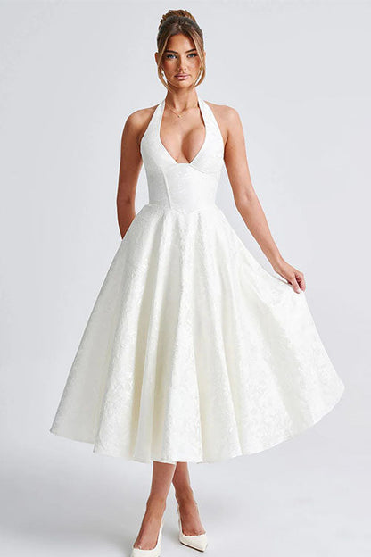 Makayla | V-Neck Halterneck No-Sleeve Jacquard Maxi Dress