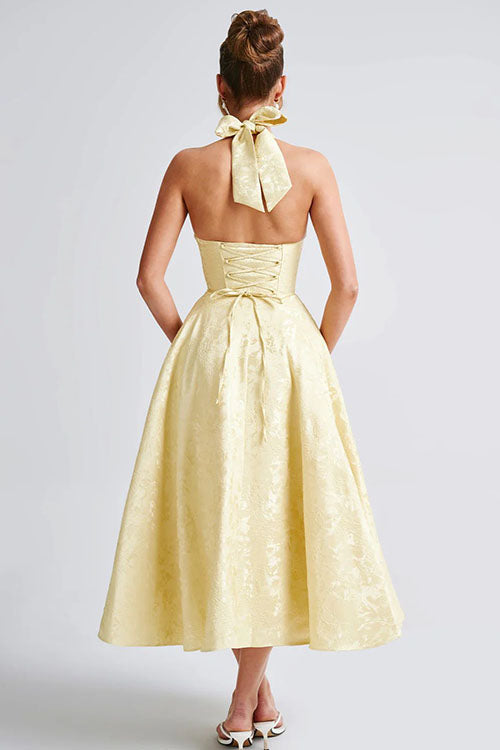 Makayla | V-Neck Halterneck No-Sleeve Jacquard Maxi Dress