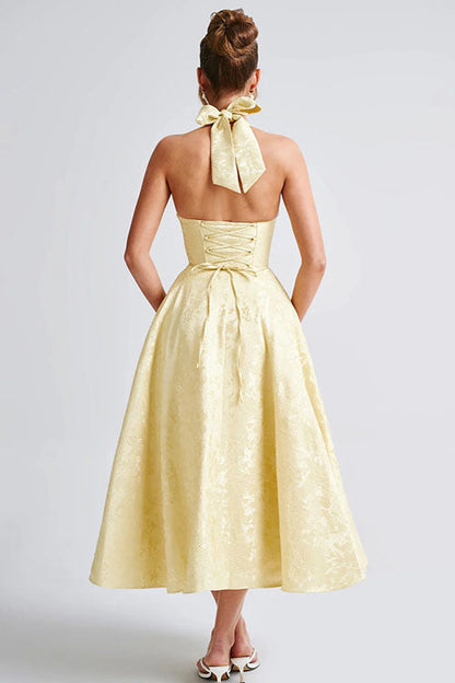 Makayla | V-Neck Halterneck No-Sleeve Jacquard Maxi Dress