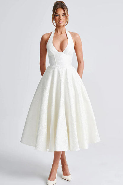 Makayla | V-Neck Halterneck No-Sleeve Jacquard Maxi Dress