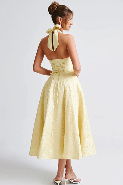Makayla | V-Neck Halterneck No-Sleeve Jacquard Maxi Dress