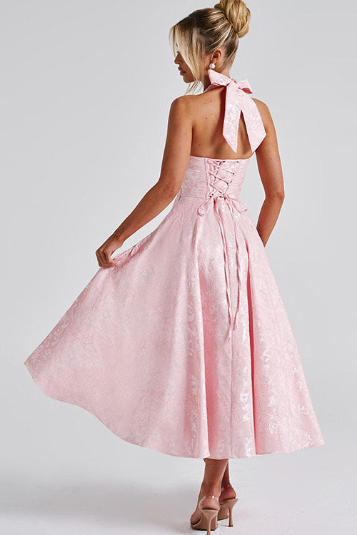 Makayla | V-Neck Halterneck No-Sleeve Jacquard Maxi Dress
