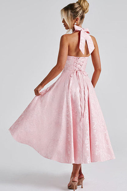 Makayla | V-Neck Halterneck No-Sleeve Jacquard Maxi Dress
