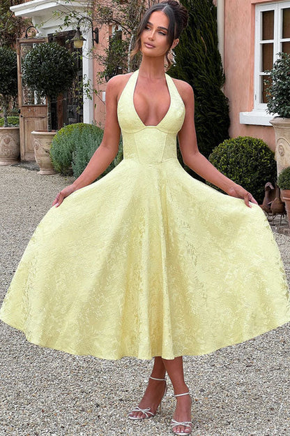 Makayla | V-Neck Halterneck No-Sleeve Jacquard Maxi Dress