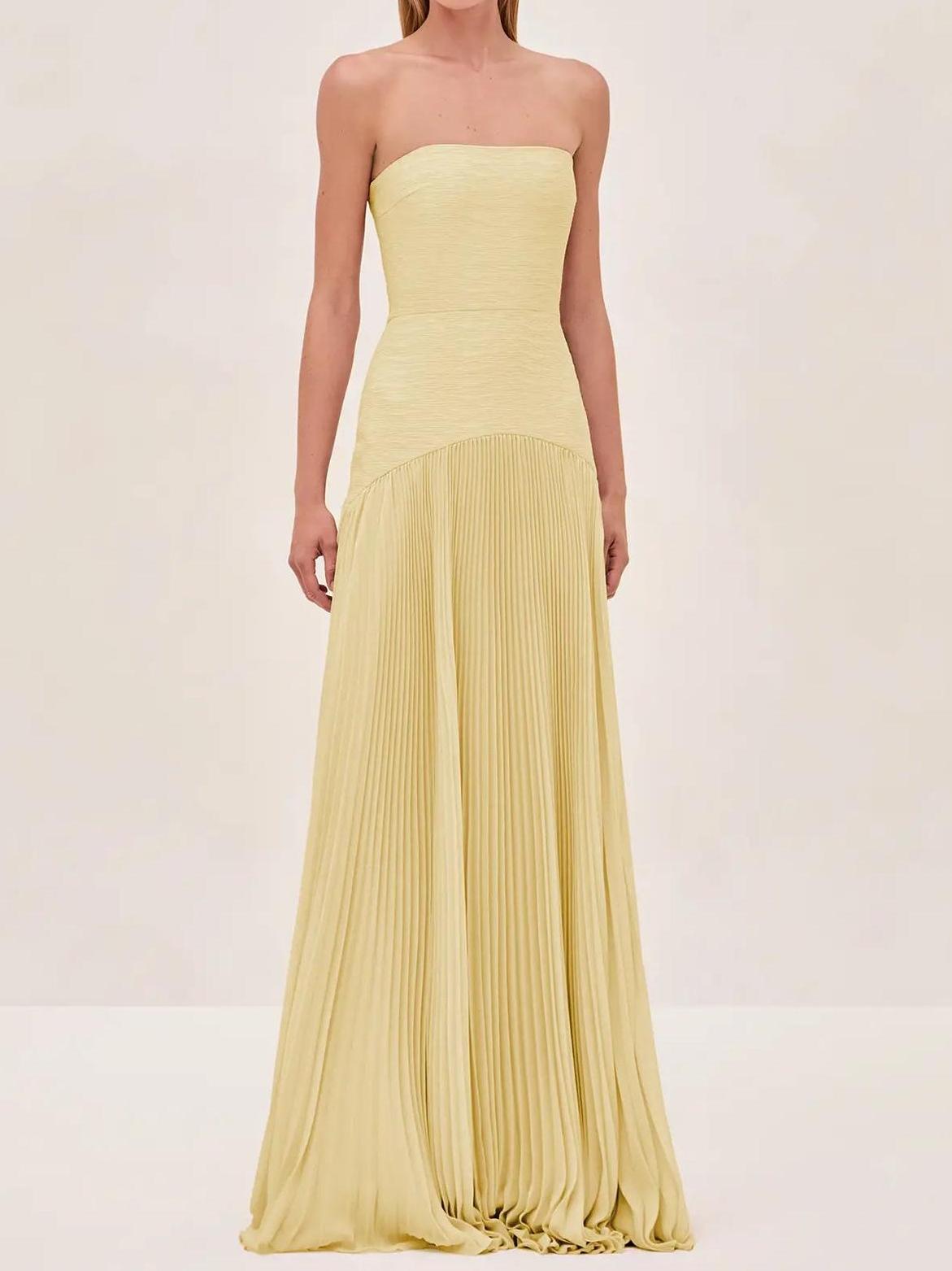 Cassidy | Women's Strapless Pleated Maxi Dress Occasion Evening Gown