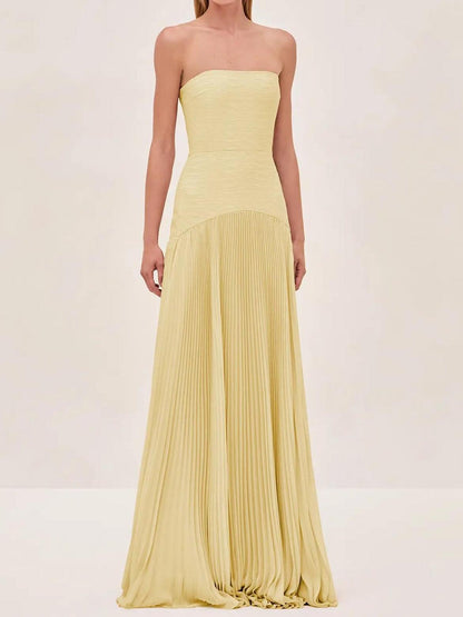 Cassidy | Women's Strapless Pleated Maxi Dress Occasion Evening Gown
