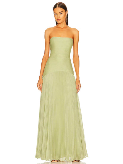 Cassidy | Women's Strapless Pleated Maxi Dress Occasion Evening Gown