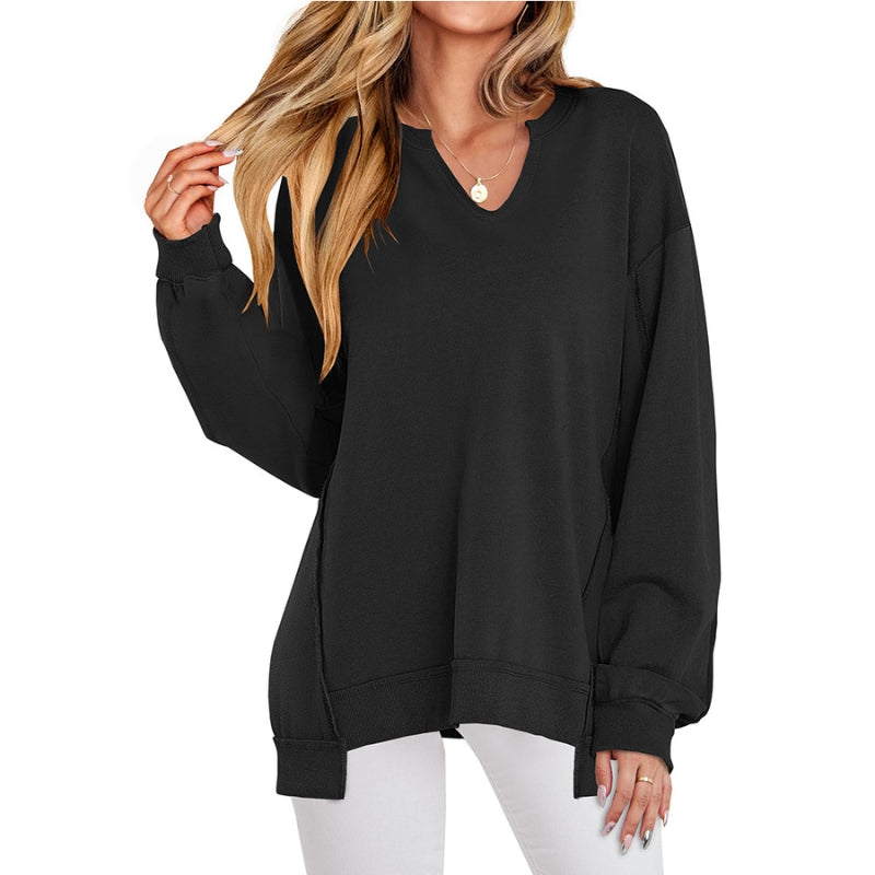 Maggie | Women's Oversized V-Neck Sweatshirt Tunic Long Sleeve