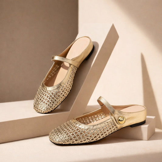 Crystal | Women's Mary Jane Mules Woven Flat Slip On Shoes
