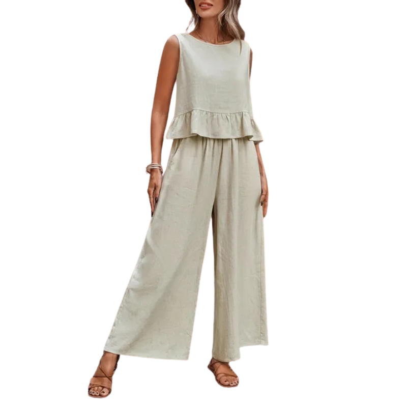 Hannah | Women's Two Piece Set Ruffle Tank Top Wide Leg Pants