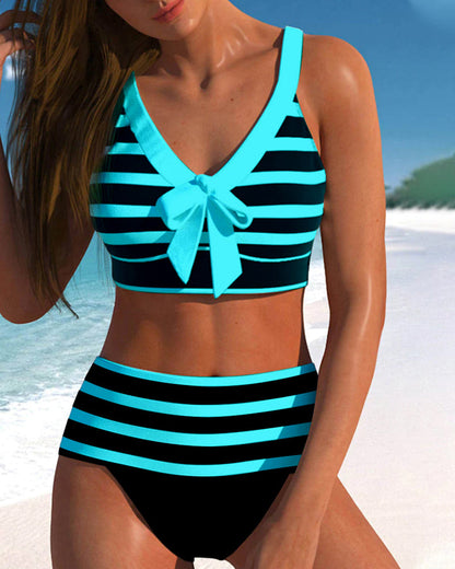 Ashley | Women's High Waist Striped Bikini Set