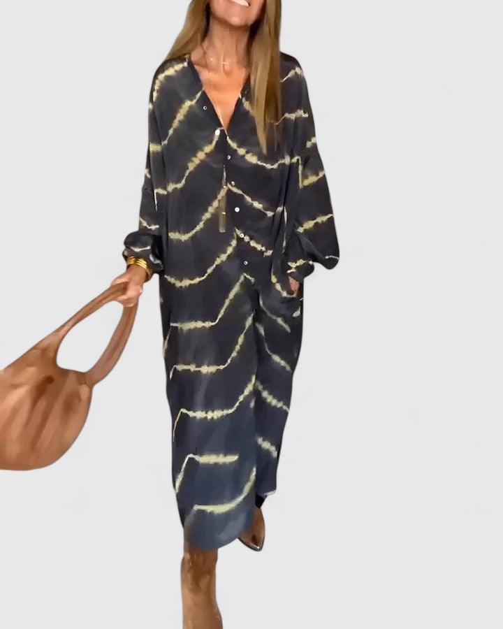Jade | Women's Tie-Dye Print Button-Through Midi Button-Up Dress