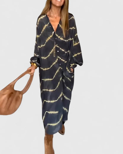 Jade | Women's Tie-Dye Print Button-Through Midi Button-Up Dress