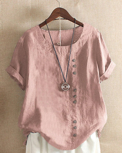 Alice | Women's Button Front Crew Neck Short Sleeve Relaxed Top