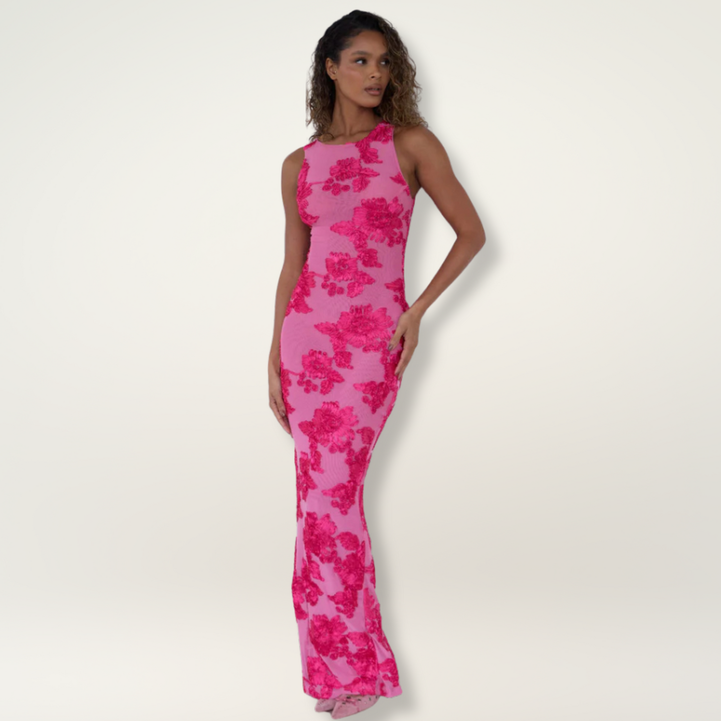 Allison | Refined Maxi Dress with Pink Floral Design