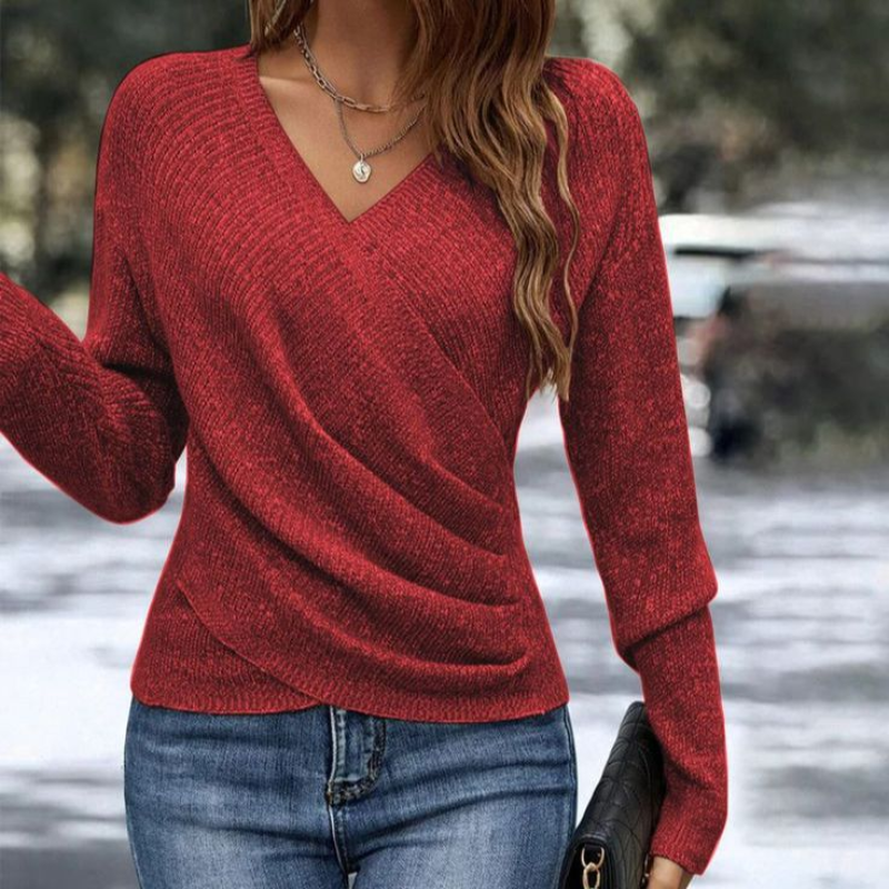 Alicia | Women's V-Neck Wrap Front Long Sleeve Sweater