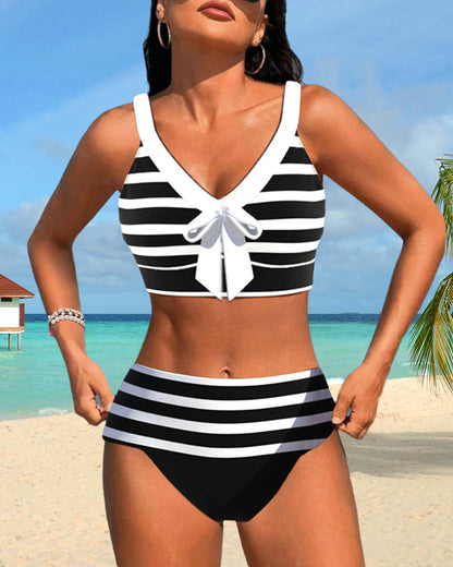 Ashley | Women's High Waist Striped Bikini Set