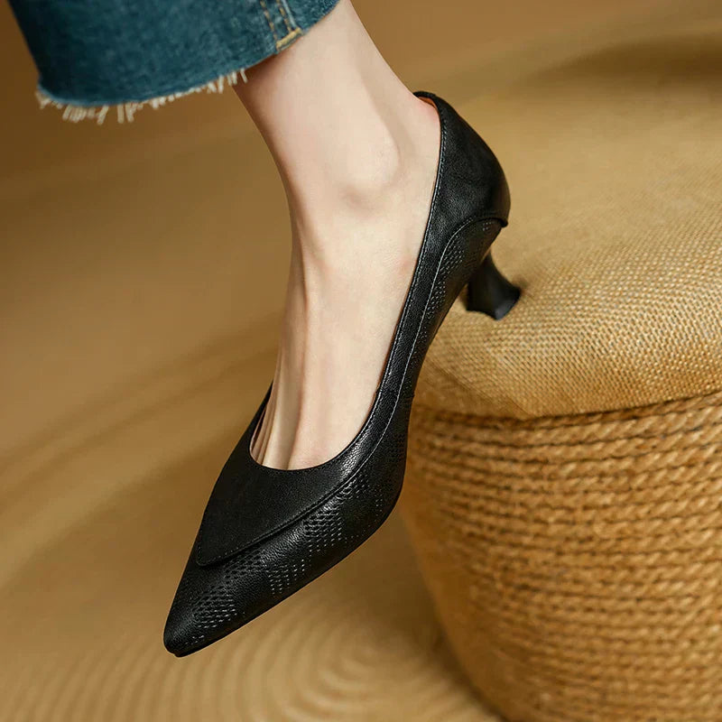 Eva | Women's Pointed Toe Kitten Heel Pumps Slip On Mid Heel
