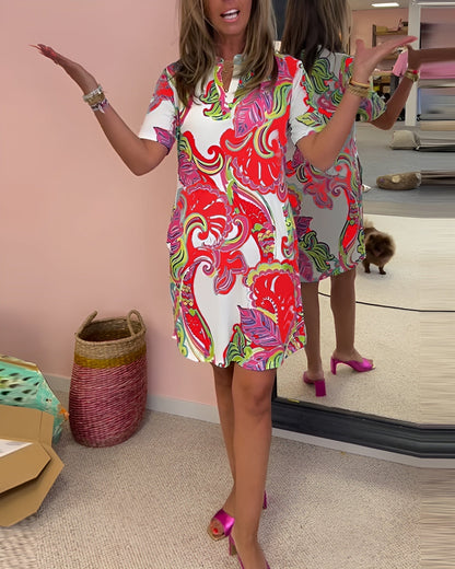 Ellie | Women's V Neck Tummy Control Printed Draped Dress Everyday Summer