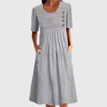 Eva | Striped Mid-Length Dress With Buttons