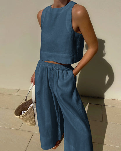 Molly | Women's Two Piece Set Crop Top Wide Leg Pants