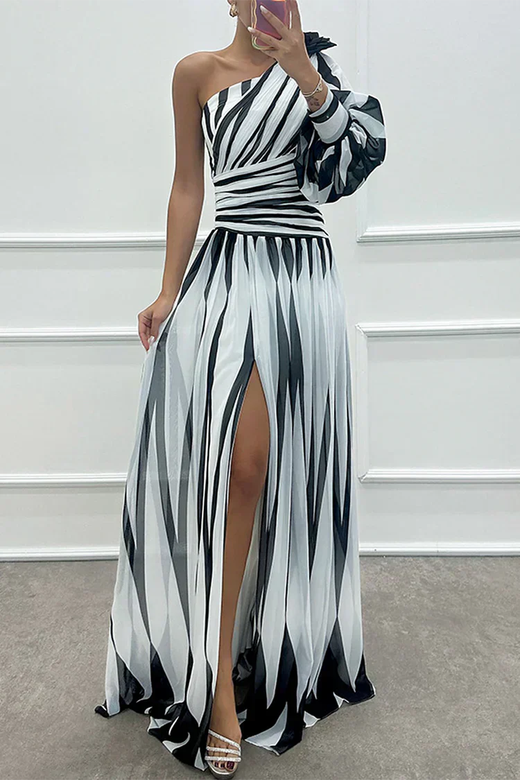 Eliana | Refined Striped One Shoulder Maxi Dress