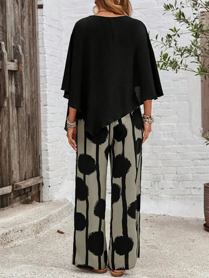 Alexa | Women's 2 Piece Set Batwing Top and Wide Leg Print Pants