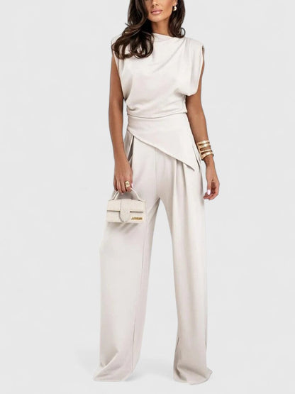 Bella | Women's Draped Two-Piece Set Wide Leg Pants Occasion Outfit