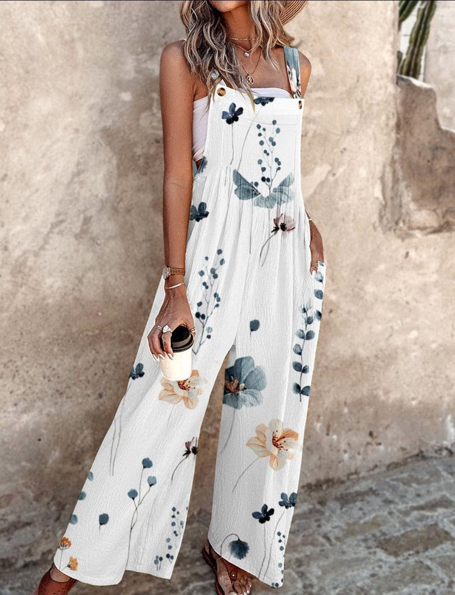 Brooke | Women's Floral Print Overalls Wide-Leg No-Sleeve Jumpsuit