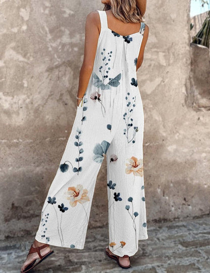 Brooke | Women's Floral Print Overalls Wide-Leg No-Sleeve Jumpsuit