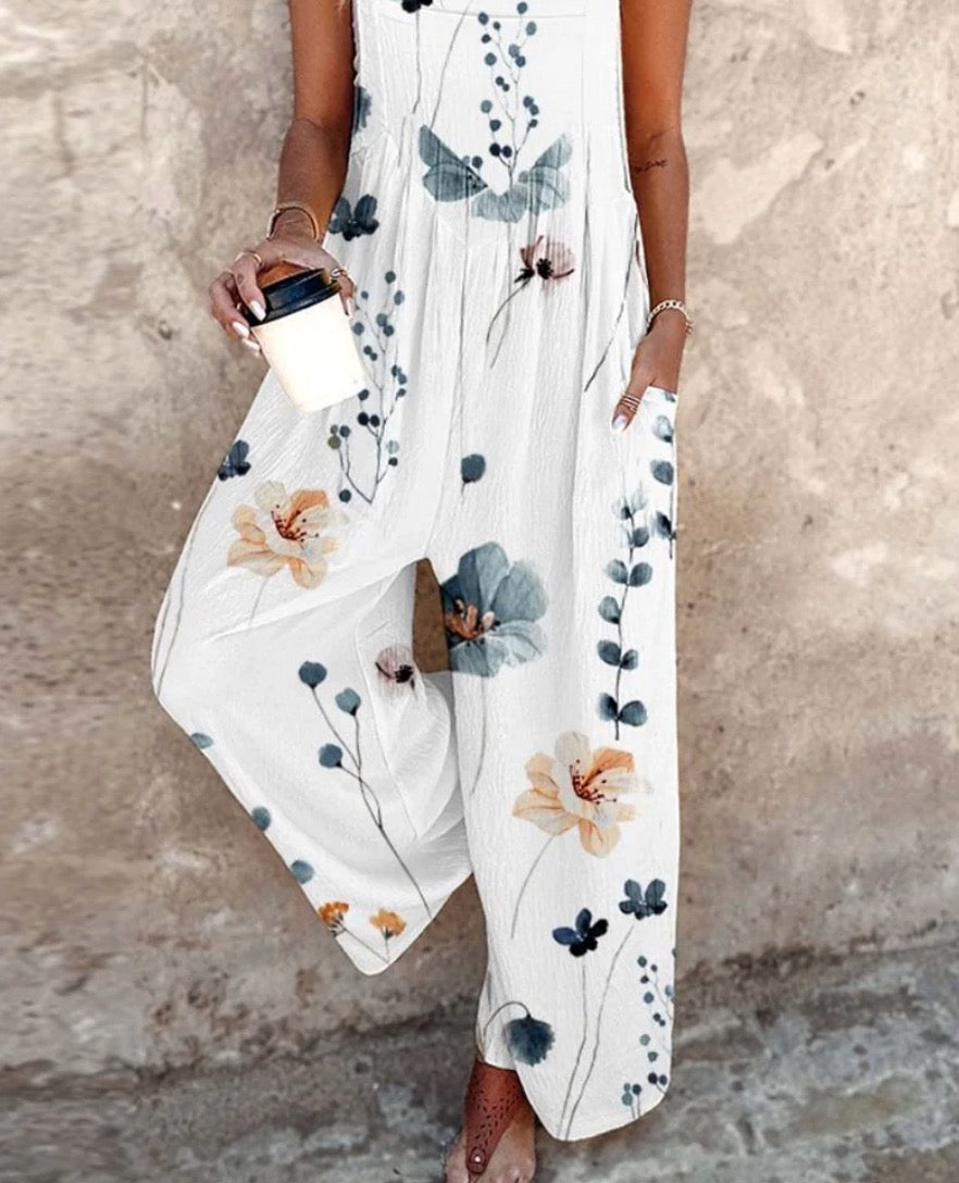 Brooke | Women's Floral Print Overalls Wide-Leg No-Sleeve Jumpsuit
