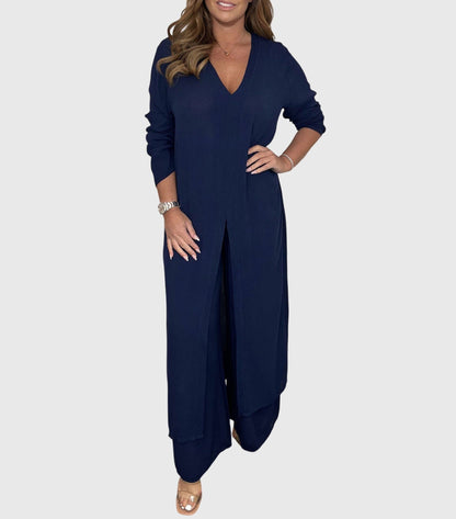 Nicole | Women's Duster Cardigan Two-Piece Set Wide Leg Pants