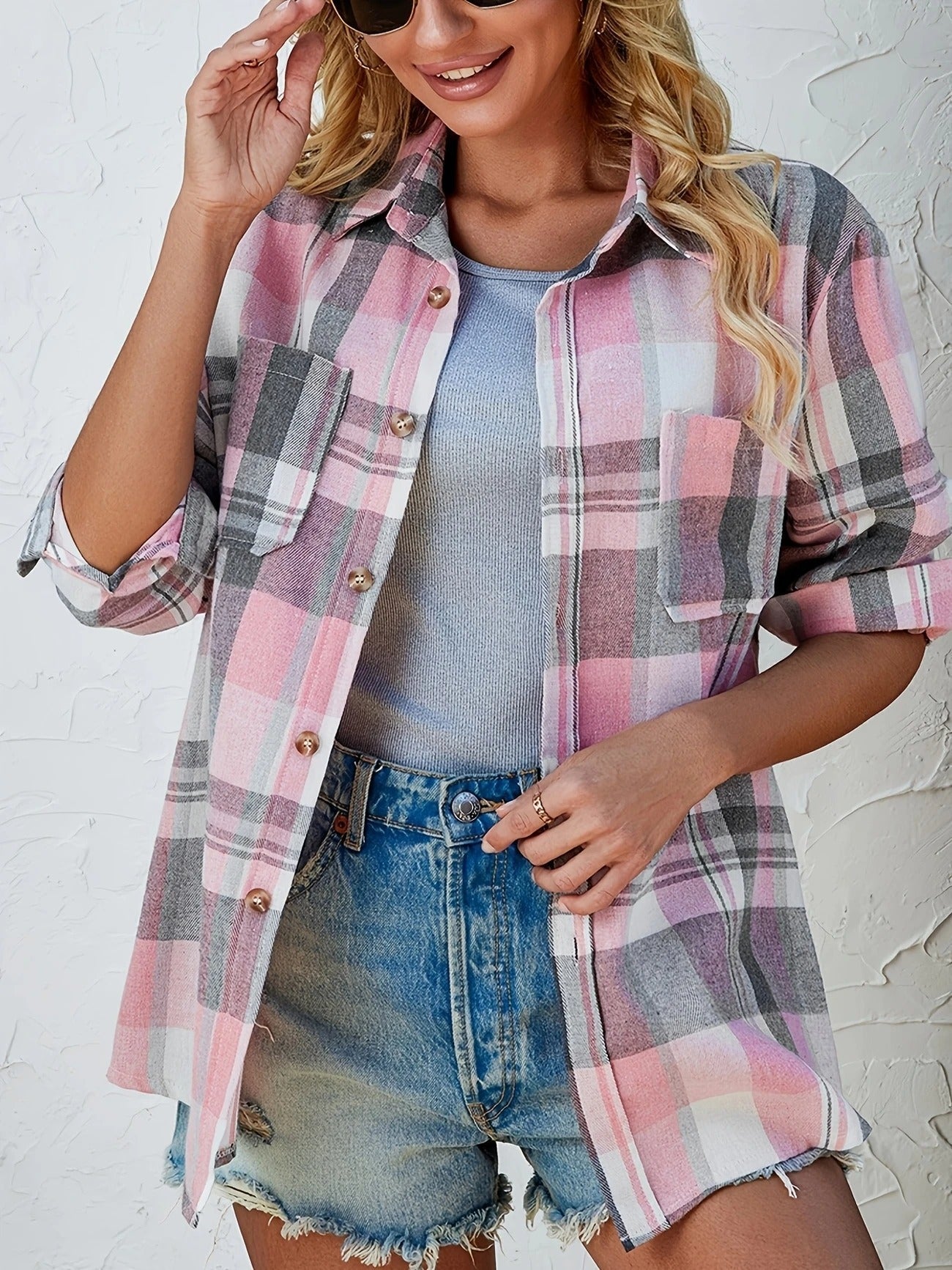 Beatrice | Women's Oversized Plaid Flannel Button-Down Shirt