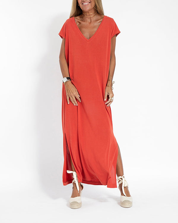 Savannah | Women's V-Neck Short-Sleeved Side Slit Maxi Dress