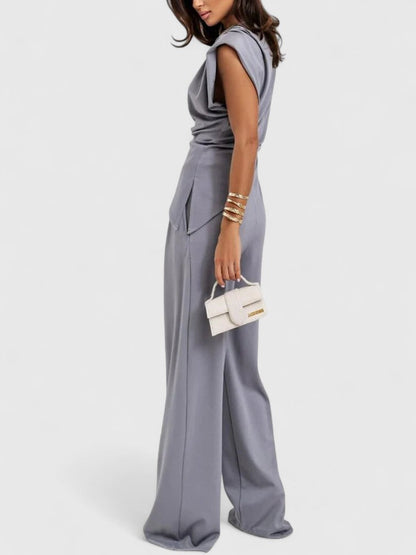 Bella | Women's Draped Two-Piece Set Wide Leg Pants Occasion Outfit