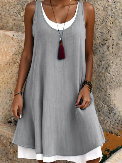 Adalynn | Women's No-Sleeve Scoop Neck Layered Short Dress